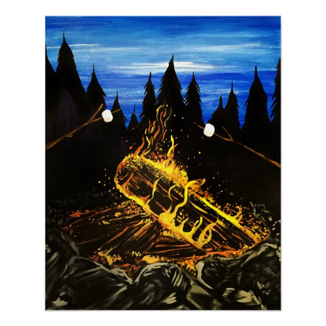Cozy Campfire Sunset Forest Outdoor Adventure Wall Poster (Front)