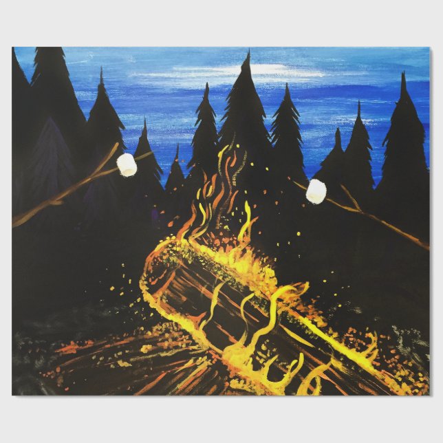 Cozy Campfire Sunset Forest Outdoor Adventure Wrapping Paper (Flat)