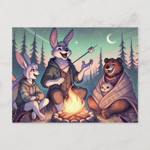 Cozy Campfire Tales – Bunny & Bear Under the Stars Holiday Postcard