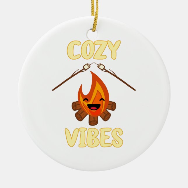 Cozy Campfire Vibes Roasting Marshmallows for Smor Ceramic Ornament (Front)