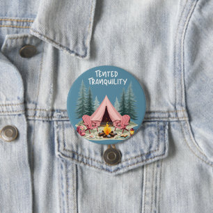 Cozy Camping Aesthetic Glamping Tent & Campfire 3 Inch Round Button