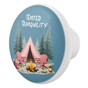 Cozy Camping Aesthetic Glamping Tent & Campfire Ceramic Knob