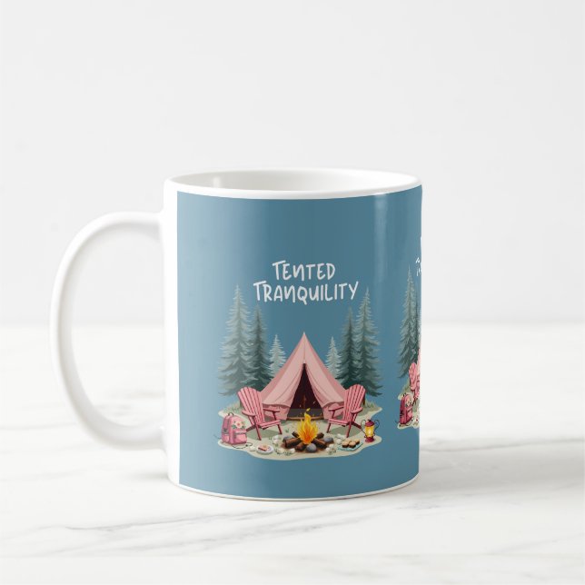 Cozy Camping Aesthetic Glamping Tent & Campfire Coffee Mug (Left)