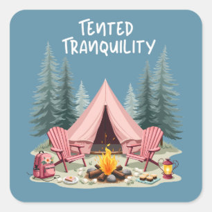 Cozy Camping Aesthetic Glamping Tent & Campfire Square Sticker