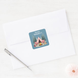 Cozy Camping Aesthetic Glamping Tent & Campfire Square Sticker