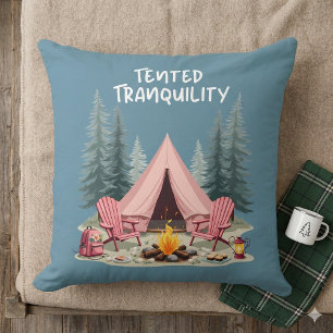 Cozy Camping Aesthetic Glamping Tent & Campfire Throw Pillow