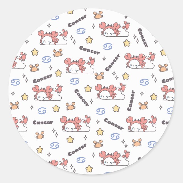 Cozy Cancer Constellation Bunny & Crab Zodiac  Classic Round Sticker (Front)