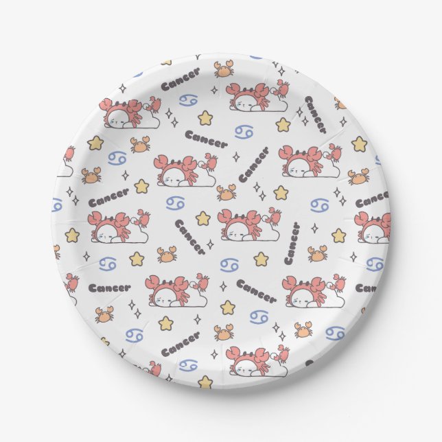 Cozy Cancer Constellation Bunny & Crab Zodiac  Paper Plate (Front)