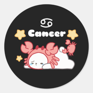 Cozy Cancer Constellation Whimsical Bunny & Crab Classic Round Sticker