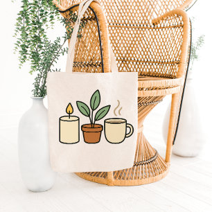 Cozy Candle, Plant and Mug Tote Bag Design