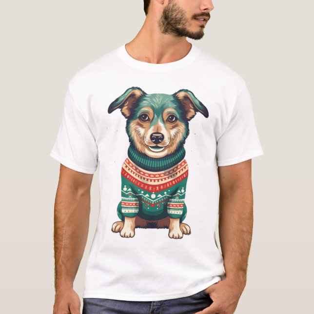 Cozy Canine Holiday Fun T-Shirt (Front)