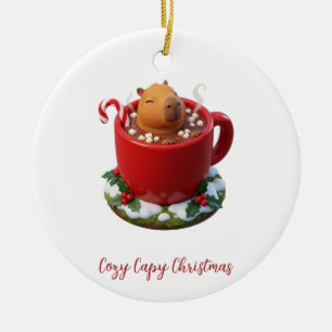 Cozy Capy Christmas Capybara Cocoa Bath Ceramic Ornament
