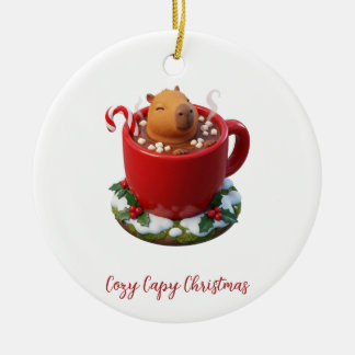 Cozy Capy Christmas Capybara Cocoa Bath Ceramic Ornament