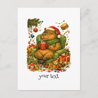 Cozy Capybara Chaos Christmas Hot Cocoa Retro Gift Postcard