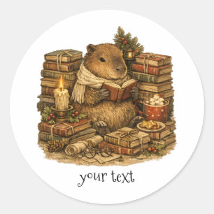 Cozy Capybara Reading Books Christmas Gift Classic Round Sticker