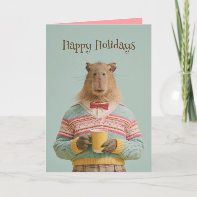 Cozy Capybara With a Warm Drink Card (Front)