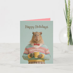 Cozy Capybara With a Warm Drink Holiday Card