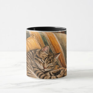 Cozy Cat and Coffee Vinyl Scene, Sleeping Tabby Mug