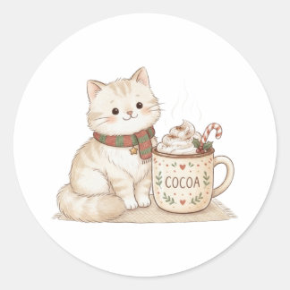 Cozy Cat and Hot Cocoa Christmas Sticker