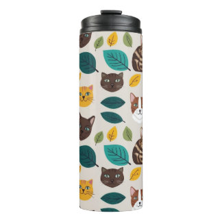 Cozy Cat & Autumn Leaves Seamless Pattern - Whimsi Thermal Tumbler