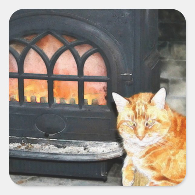 Cozy Cat By The Fire Sticker (Front)