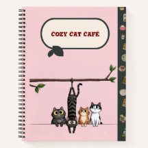 Cozy Cat Cafe Cute Cartoon Cats on Branch Pink
