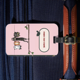 Cozy Cat Café Cute Cartoon Cats Pink Coffee Shop Luggage Tag