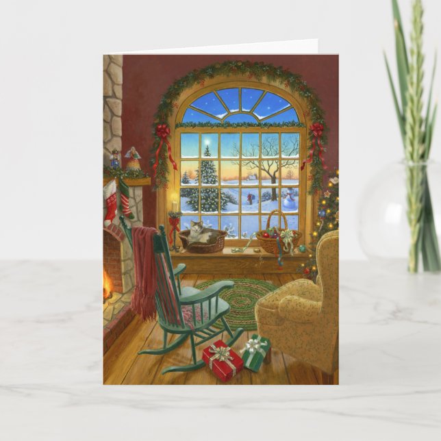 Cozy cat Christmas Holiday Card (Front)
