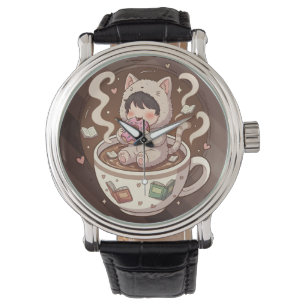 Cozy Cat Coffee Adventure Art Watch