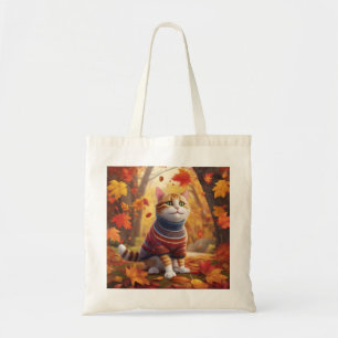 Cozy Cat Enjoying the Autumn Leaves Tote Bag