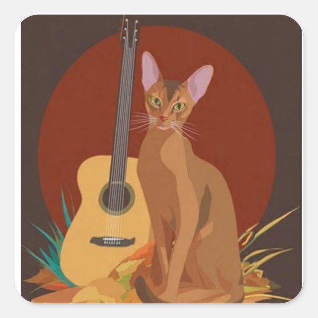 Cozy Cat & Guitar Sticker (Front)
