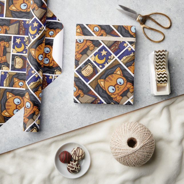 Cozy Cat in A Blanket with Book Illustration Wrapping Paper (Crafts)