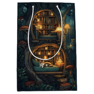 Cozy Cat in a Magical Treehouse Library Medium Gift Bag