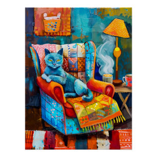 Cozy Cat in Armchair Poster