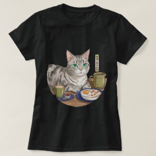 Cozy Cat Japanese Breakfast Table Art T-Shirt