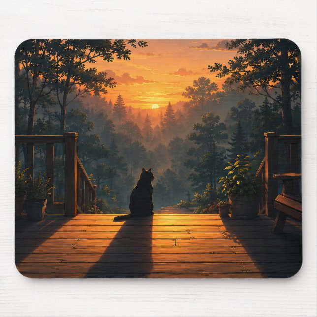 Cozy Cat Lover Lofi Aesthetic Mouse Pad (Front)