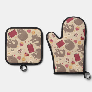 Cozy Cat Lovers Collage Oven Mitt & Pot Holder Set