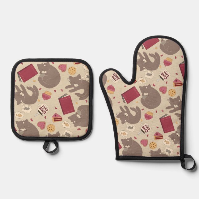 Cozy Cat Lovers Collage Oven Mitt & Pot Holder Set (Front)