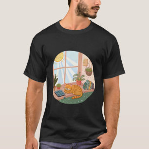 Cozy Cat Napping in a Sunny Reading Nook T-Shirt