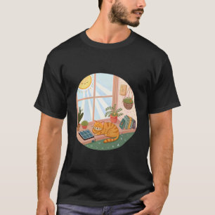 Cozy Cat Napping in a Sunny Reading Nook T-Shirt