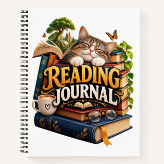 Cozy Cat Reading Journal Notebook | Funny Book Lov