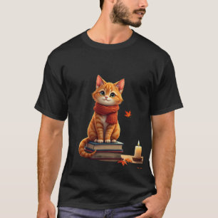 Cozy Cat Reading Nook Autumn Watercolor Illustrati T-Shirt