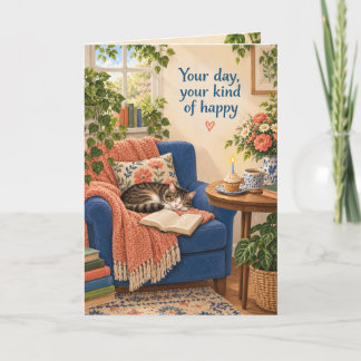 Cozy Cat Reading Nook Birthday Card