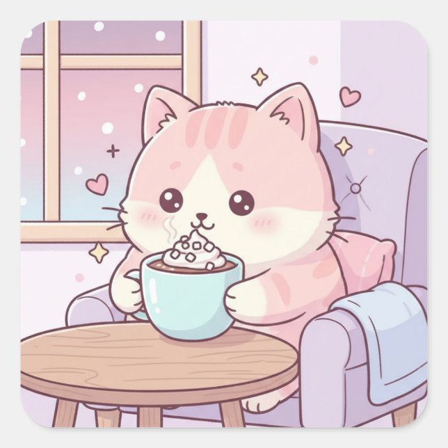 Cozy Cat Sticker – Cute Kawaii Pastel (Devant)