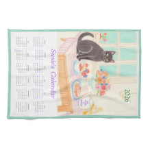 Cozy Cat Tea Party 2026 Calendar Tea Towel