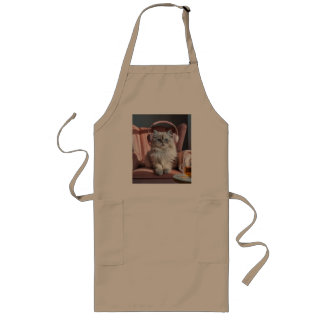 Cozy Cat Vibes – Cute Persian Cat Listening to Mus Long Apron