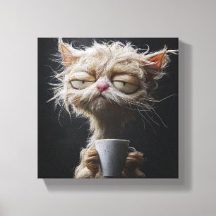Cozy Cat with a Cup of Warmth -Relaxing Feline Art Canvas Print