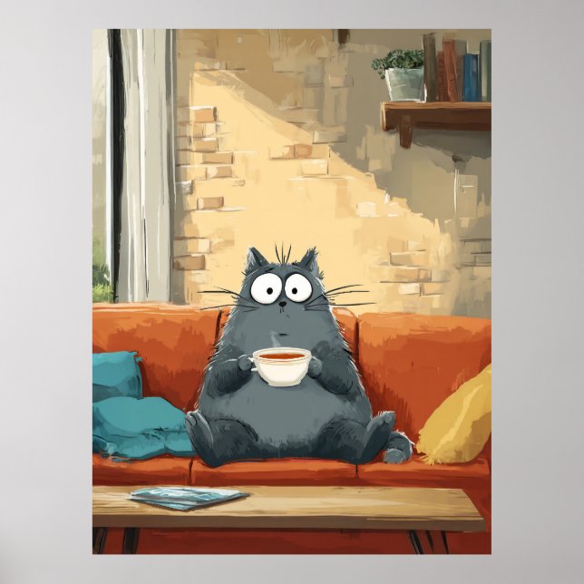Cozy Cat with Coffee Poster (Front)