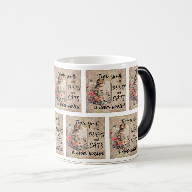 Cozy Cats and Books Design Magic Mug (Front Right)