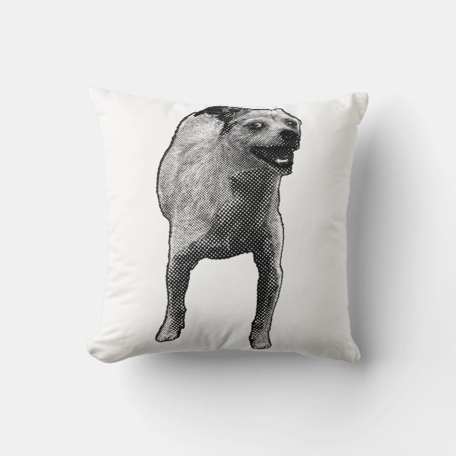 Cozy Chair, Cheerful Pup Throw Pillow (Front)